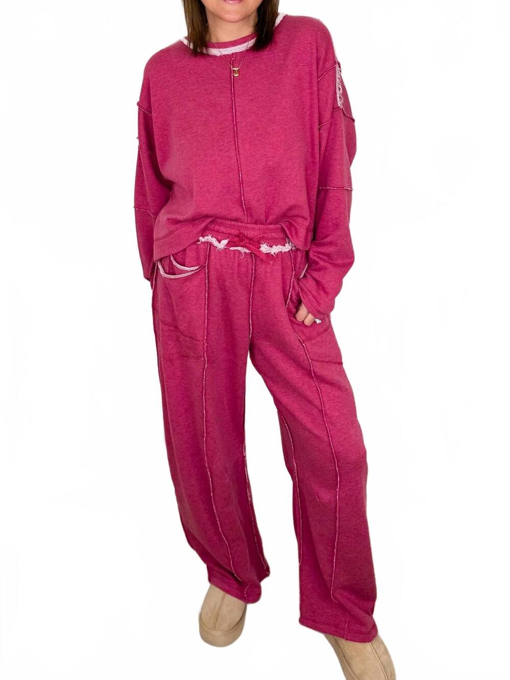 NEW DAVI & DANI not thinking about you high-rise cotton blend wide leg set in be